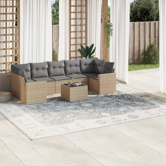 Set Divano da Giardino 8 pz con Cuscini Beige in Polyrattan - homemem39