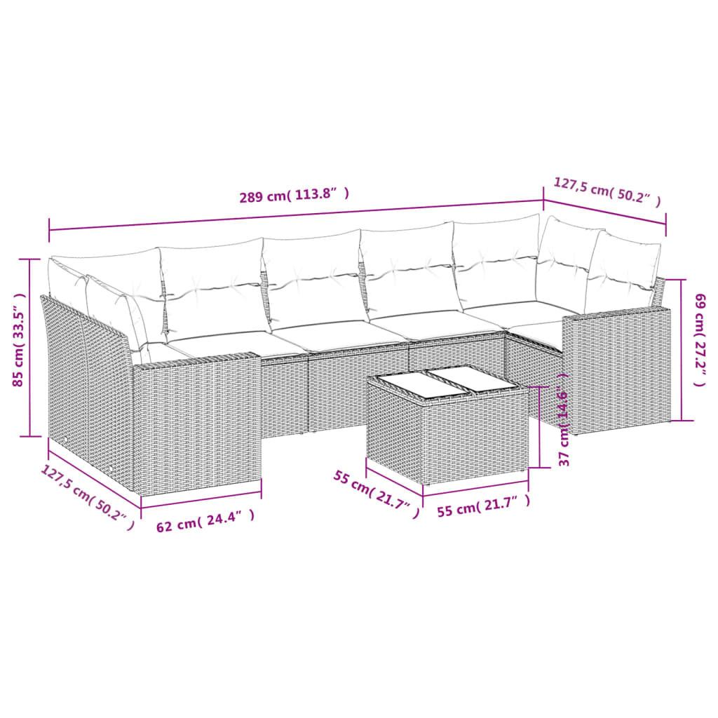 Set Divano da Giardino 8 pz con Cuscini Grigio in Polyrattan - homemem39