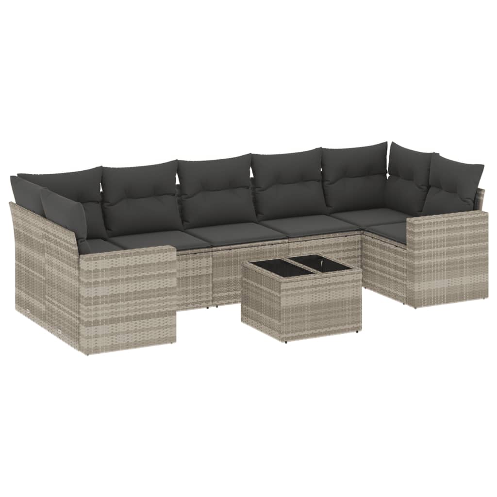 Set Divano da Giardino 8pz con Cuscini Grigio Chiaro Polyrattan - homemem39