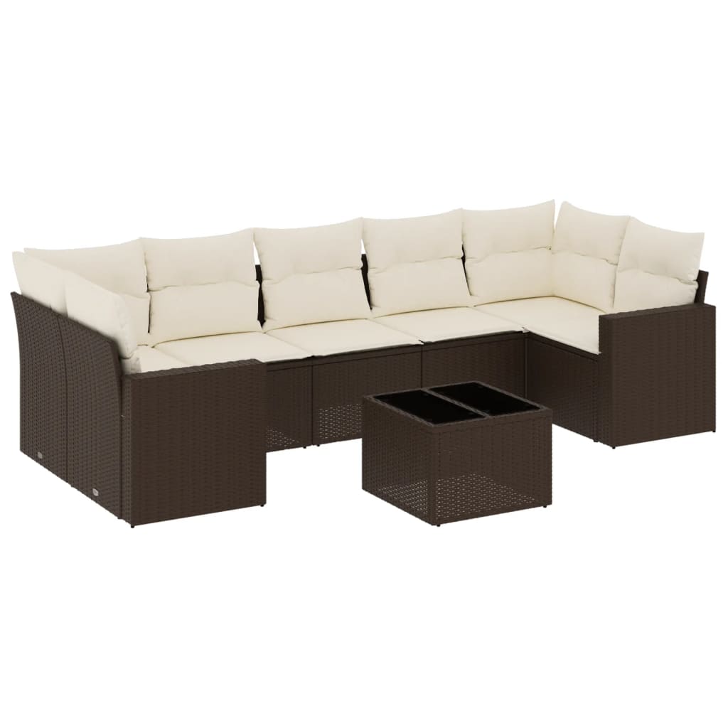 Set Divani da Giardino 8 pz con Cuscini Marrone in Polyrattan - homemem39