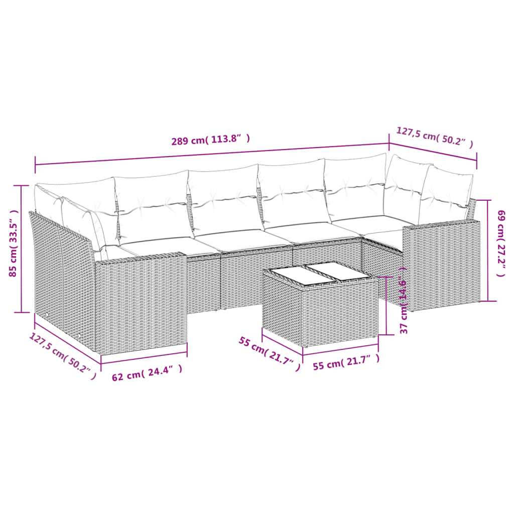 Set Divani da Giardino 8 pz con Cuscini Marrone in Polyrattan - homemem39