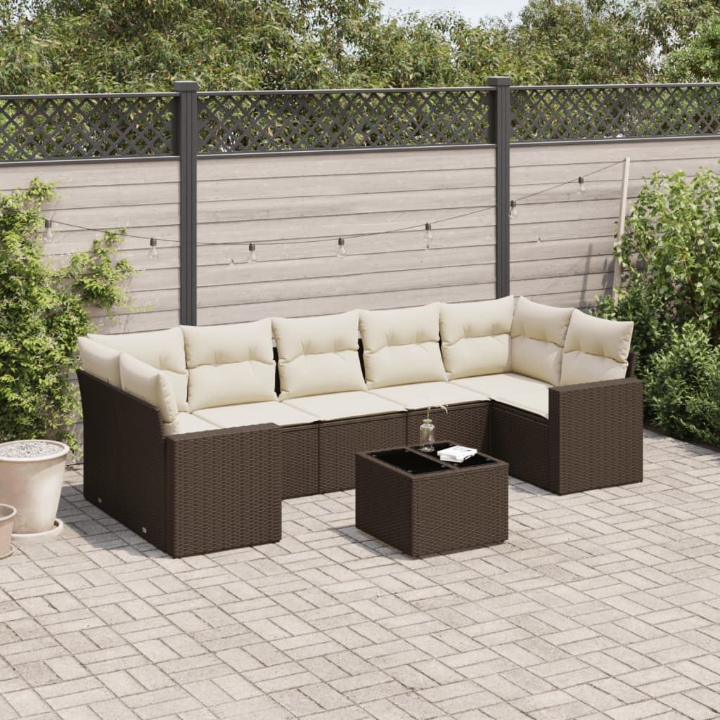 Set Divani da Giardino 8 pz con Cuscini Marrone in Polyrattan - homemem39