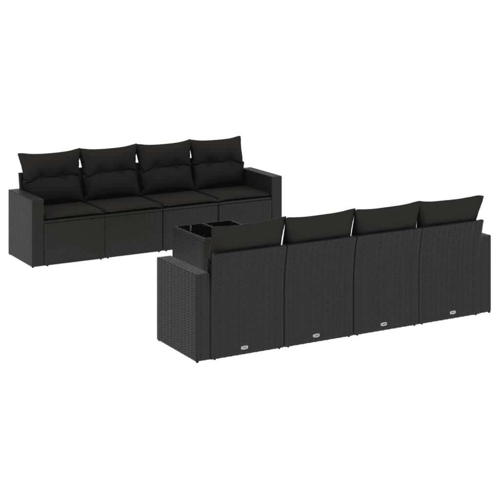 Set Divani da Giardino 9 pz con Cuscini Nero in Polyrattan - homemem39