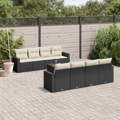 Set Divani da Giardino 9 pz con Cuscini Nero in Polyrattan - homemem39