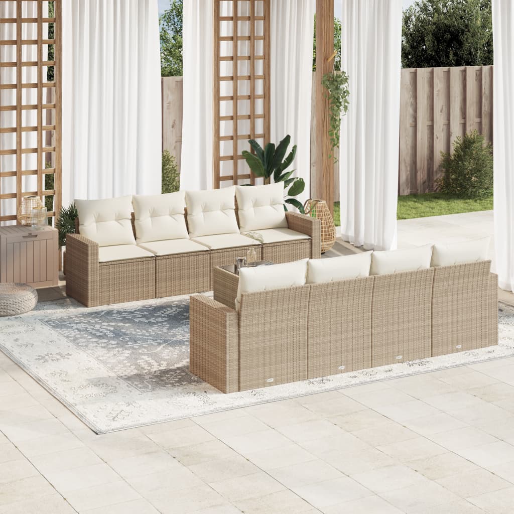 Set Divano da Giardino 9 pz con Cuscini Beige in Polyrattan - homemem39