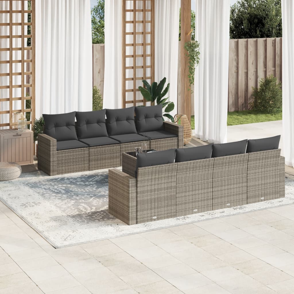 Set Divano da Giardino 9 pz con Cuscini Grigio in Polyrattan - homemem39