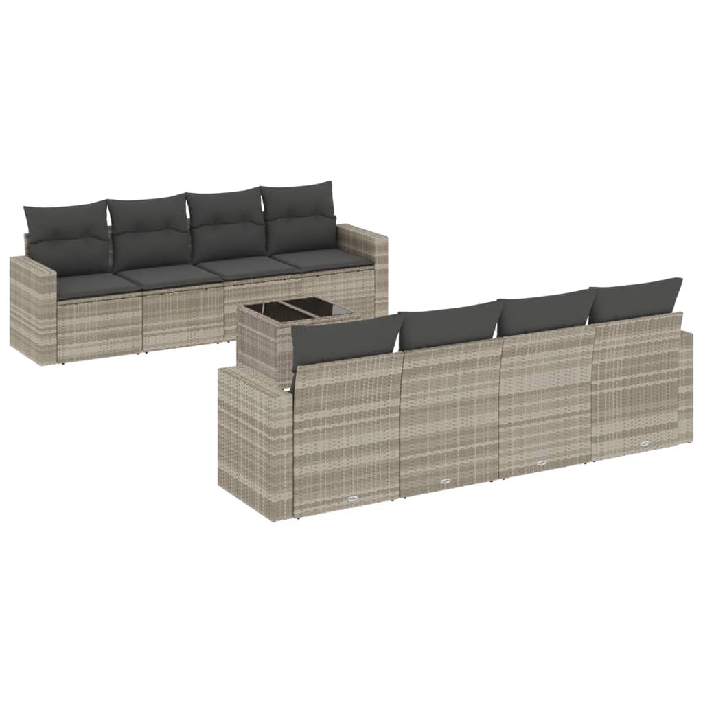 Set Divano da Giardino 9pz con Cuscini Grigio Chiaro Polyrattan - homemem39