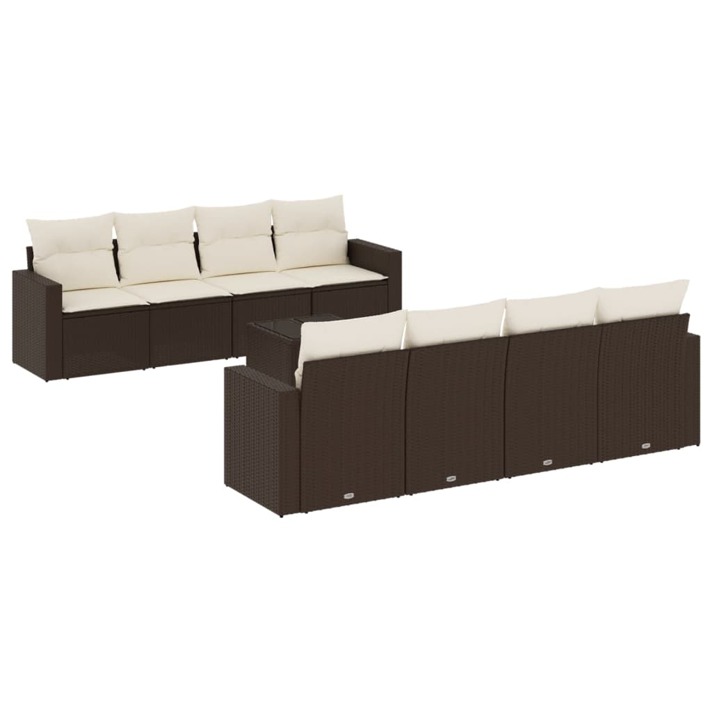 Set Divani da Giardino 9pz con Cuscini Marrone in Polyrattan - homemem39