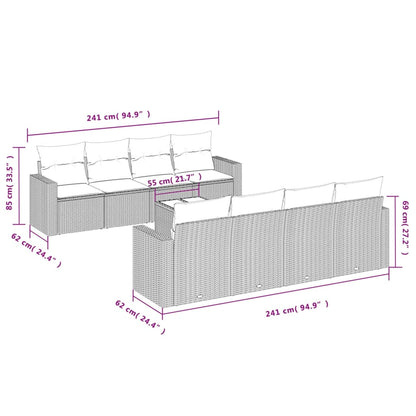 Set Divani da Giardino 9pz con Cuscini Marrone in Polyrattan - homemem39