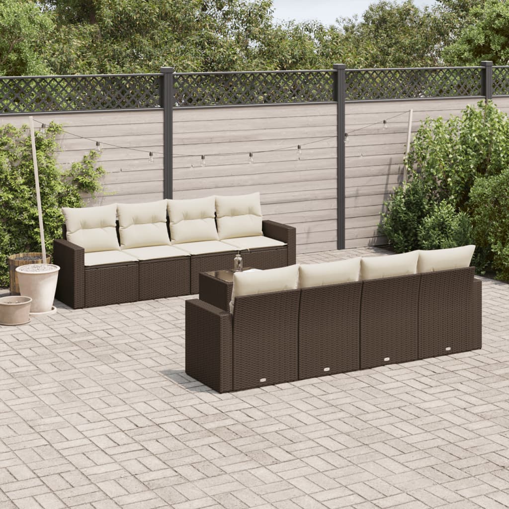 Set Divani da Giardino 9pz con Cuscini Marrone in Polyrattan - homemem39