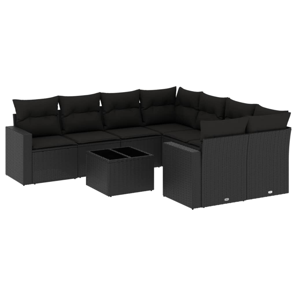 Set Divani da Giardino 9 pz con Cuscini Nero in Polyrattan - homemem39