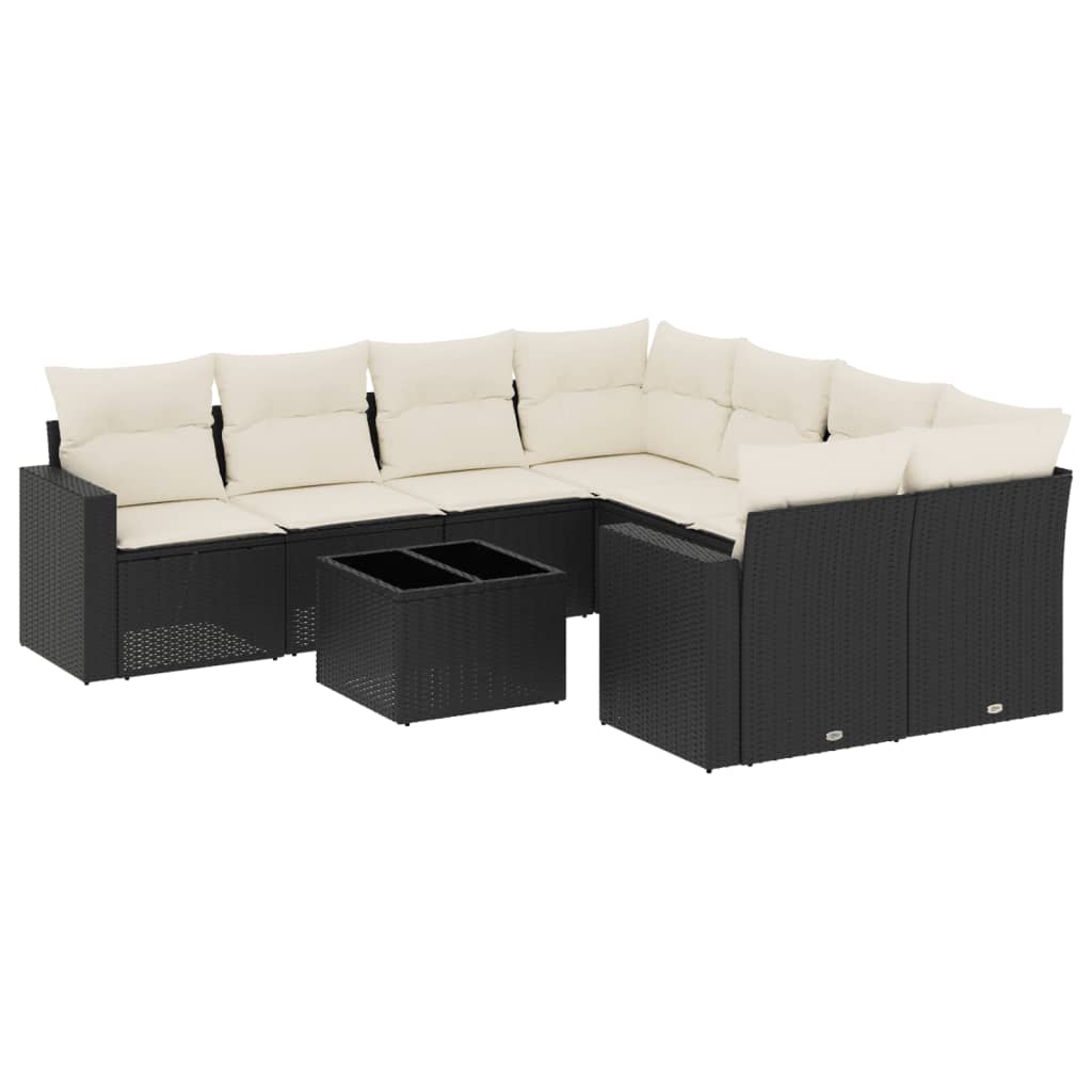 Set Divani da Giardino 9 pz con Cuscini Nero in Polyrattan - homemem39