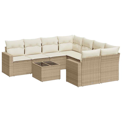 Set Divano da Giardino 9 pz con Cuscini Beige in Polyrattan - homemem39