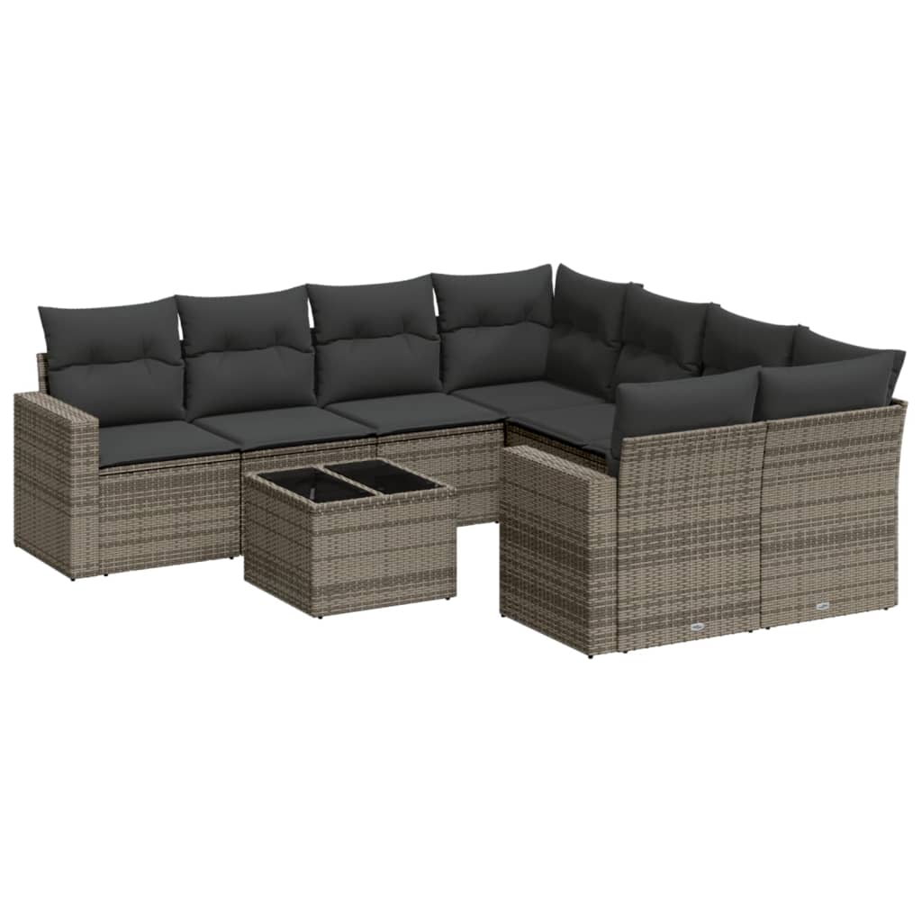 Set Divano da Giardino 9 pz con Cuscini Grigio in Polyrattan - homemem39