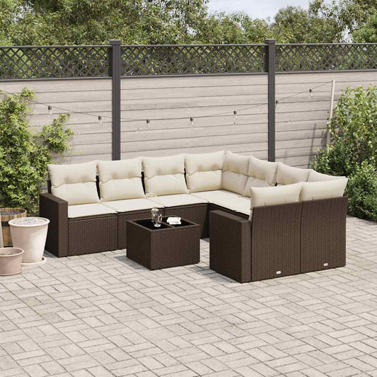 Set Divano da Giardino 9pz con Cuscini Marrone in Polyrattan