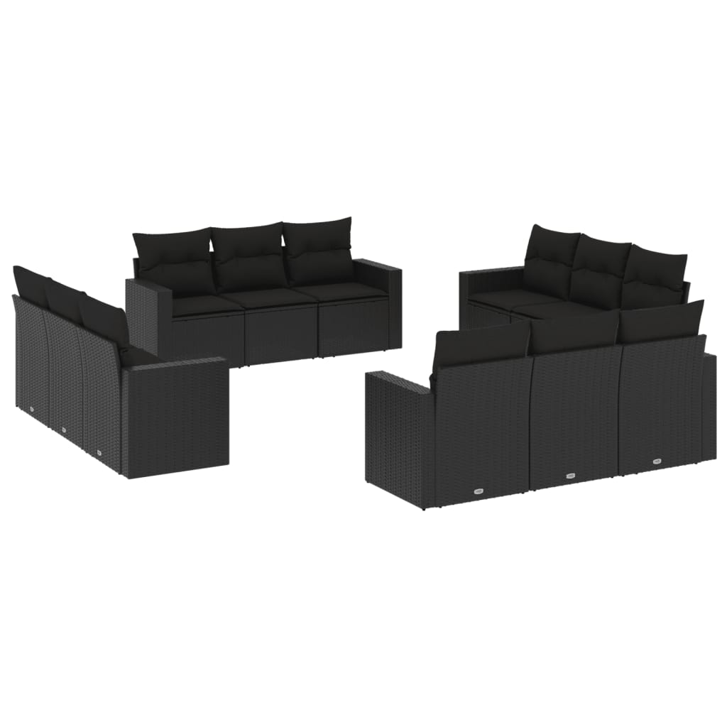 Set Divani da Giardino 12 pz con Cuscini Nero in Polyrattan - homemem39