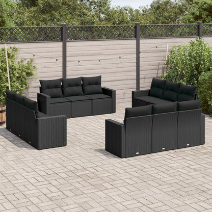 Set Divani da Giardino 12 pz con Cuscini Nero in Polyrattan - homemem39