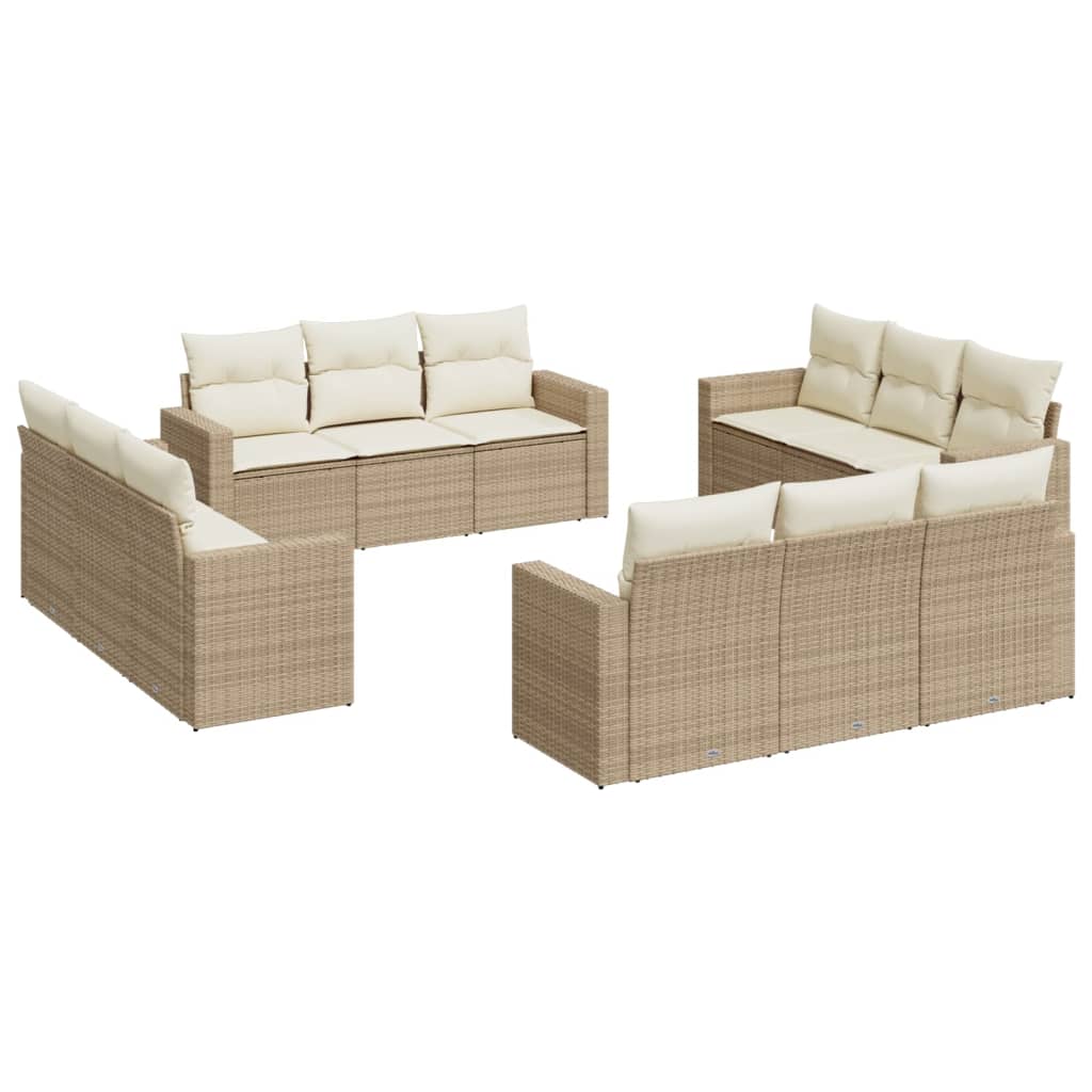 Set Divani da Giardino 12 pz con Cuscini Beige in Polyrattan - homemem39