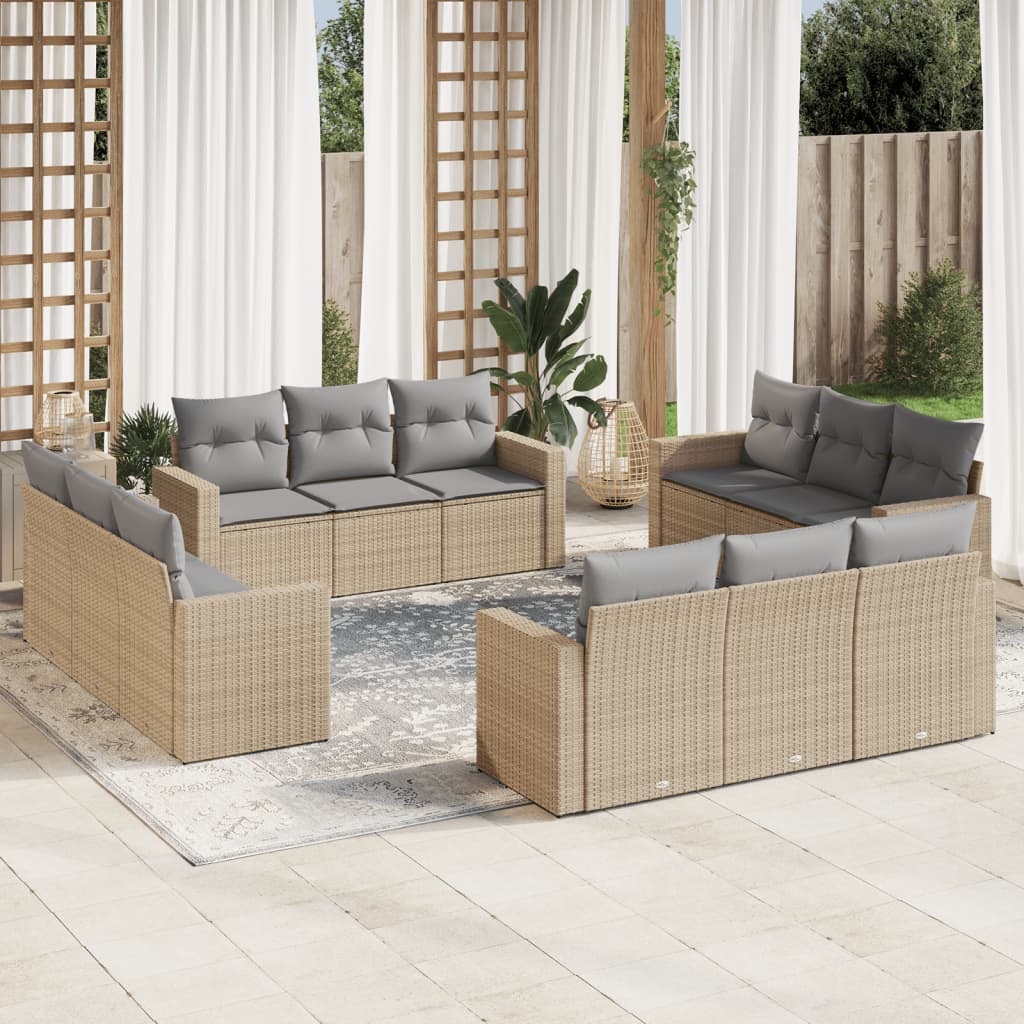 Set Divani da Giardino 12 pz con Cuscini Beige in Polyrattan - homemem39