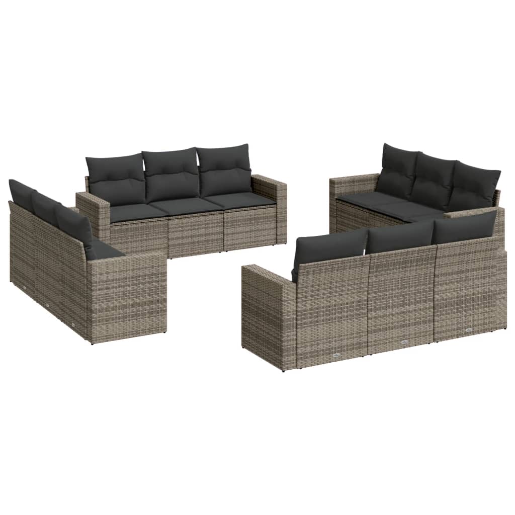 Set Divani da Giardino 12 pz con Cuscini Grigio in Polyrattan - homemem39