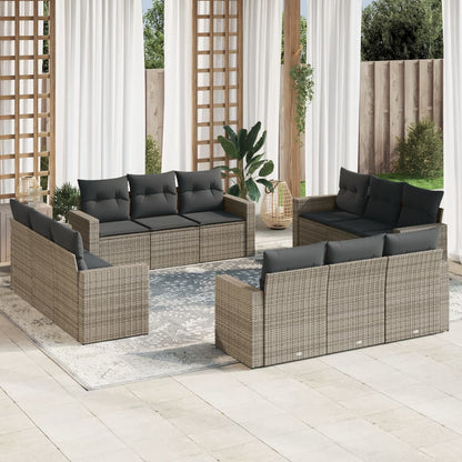 Set Divani da Giardino 12 pz con Cuscini Grigio in Polyrattan - homemem39