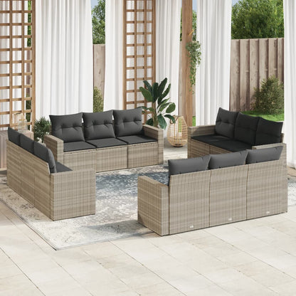 Set Divano Giardino 12 pz con Cuscini Grigio Chiaro Polyrattan - homemem39