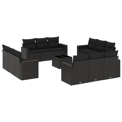 Set Divani da Giardino 13pz con Cuscini Nero in Polyrattan - homemem39