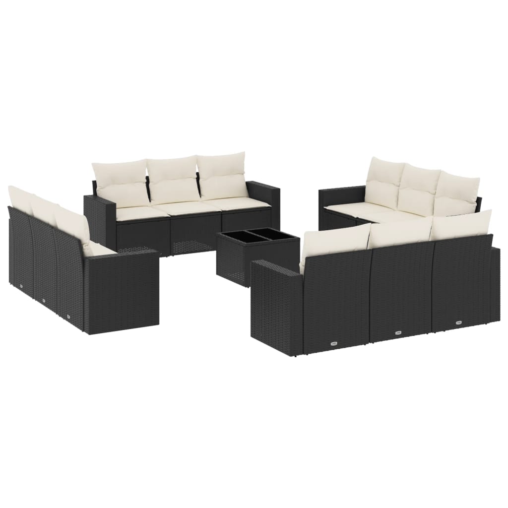 Set Divani da Giardino 13pz con Cuscini Nero in Polyrattan - homemem39