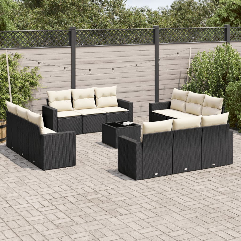 Set Divani da Giardino 13pz con Cuscini Nero in Polyrattan - homemem39