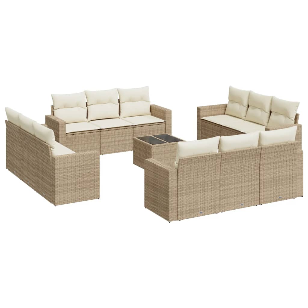 Set Divano da Giardino 13 pz con Cuscini Beige in Polyrattan - homemem39