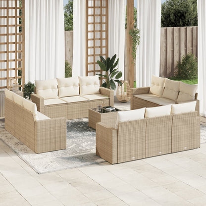 Set Divano da Giardino 13 pz con Cuscini Beige in Polyrattan - homemem39