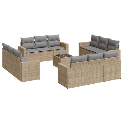 Set Divano da Giardino 13 pz con Cuscini Beige in Polyrattan - homemem39