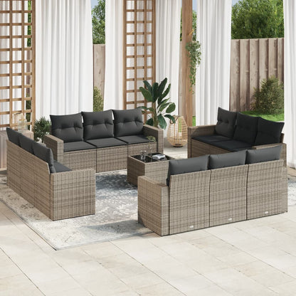 Set Divani da Giardino 13 pz con Cuscini Grigio in Polyrattan - homemem39