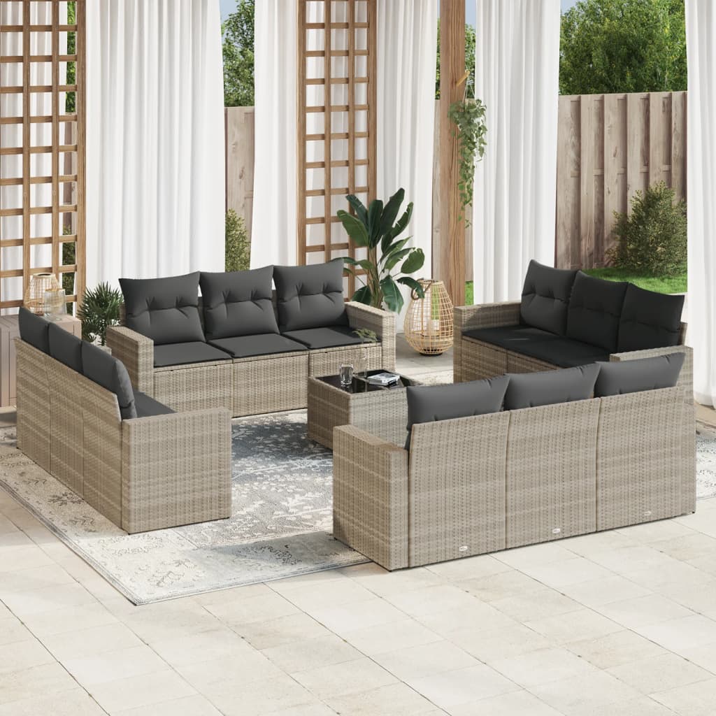 Set Divani Giardino 13 pz con Cuscini Grigio Chiaro Polyrattan - homemem39