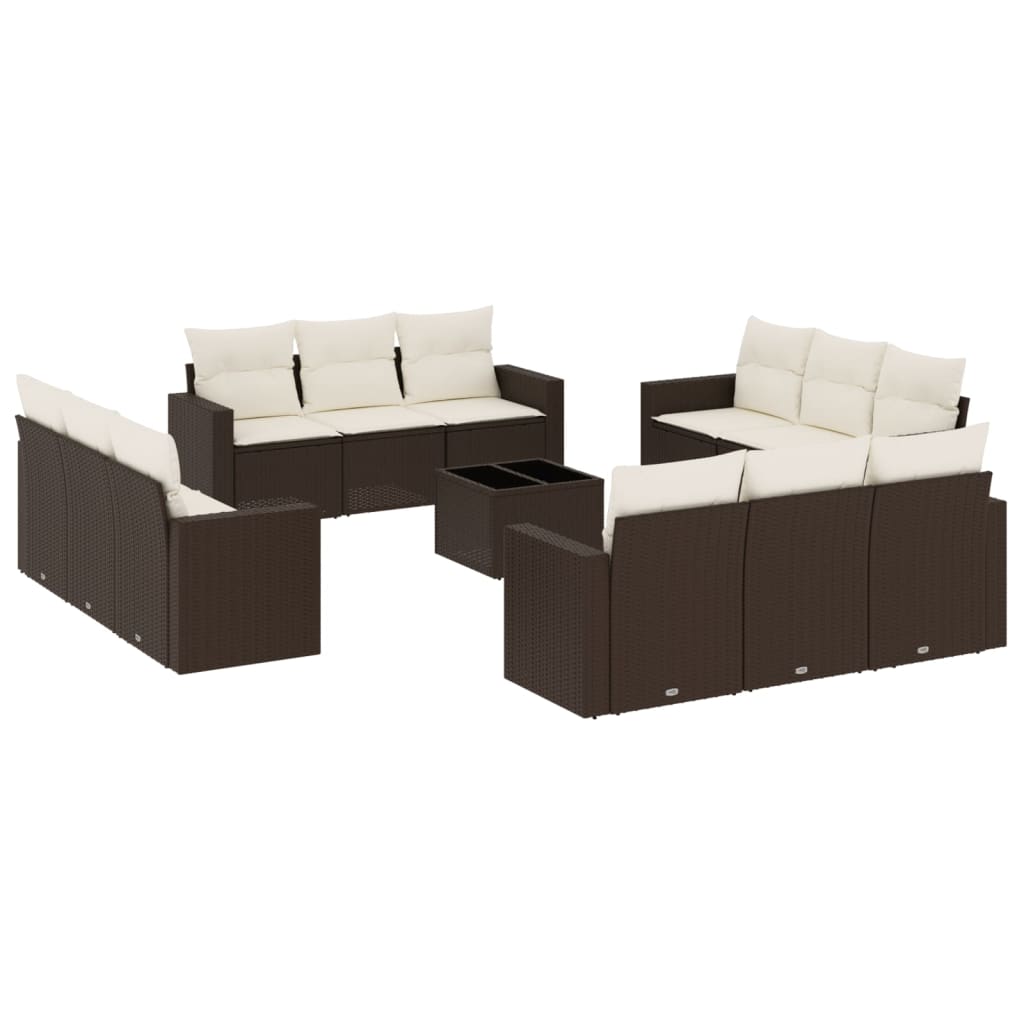 Set Divani da Giardino 13 pz con Cuscini Marrone in Polyrattan - homemem39