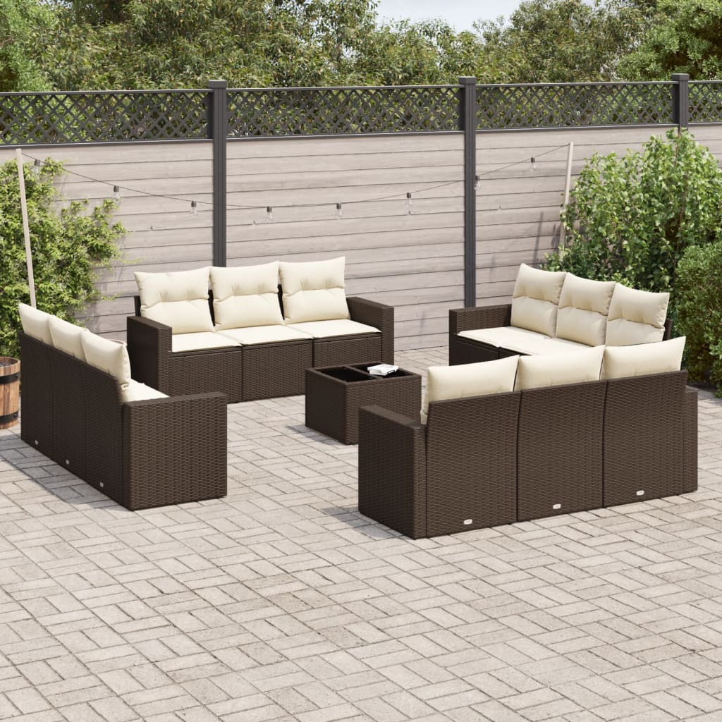 Set Divani da Giardino 13 pz con Cuscini Marrone in Polyrattan - homemem39