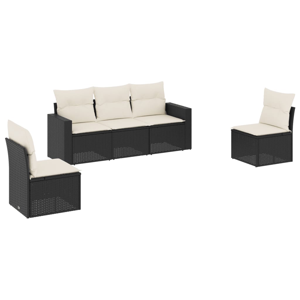 Set Divani da Giardino 5 pz con Cuscini in Polyrattan Nero - homemem39