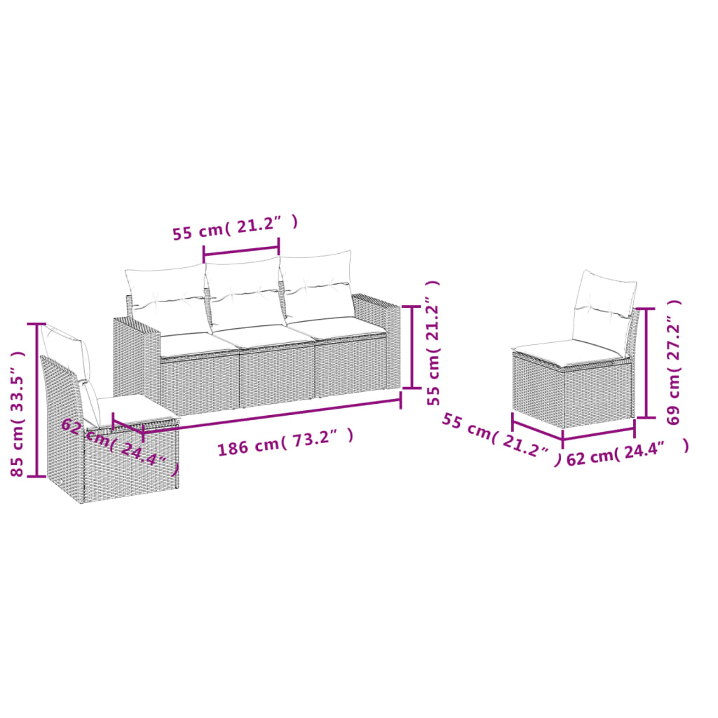 Set Divani da Giardino 5 pz con Cuscini in Polyrattan Nero - homemem39