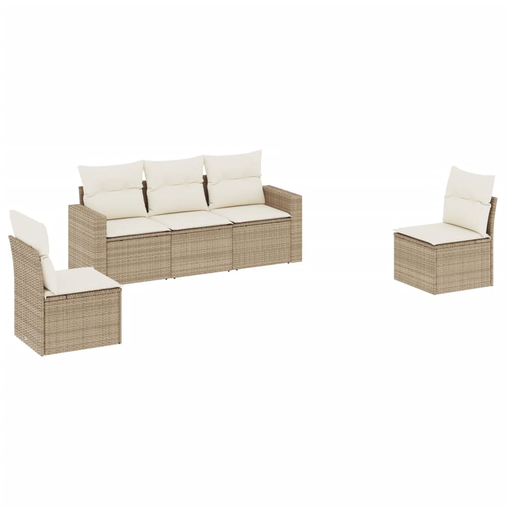 Set Divano da Giardino 5 pz con Cuscini Beige in Polyrattan - homemem39