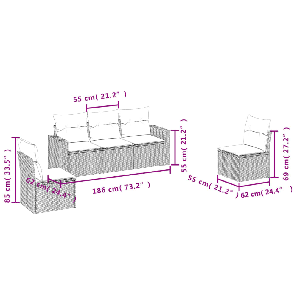 Set Divano da Giardino 5 pz con Cuscini Beige in Polyrattan - homemem39