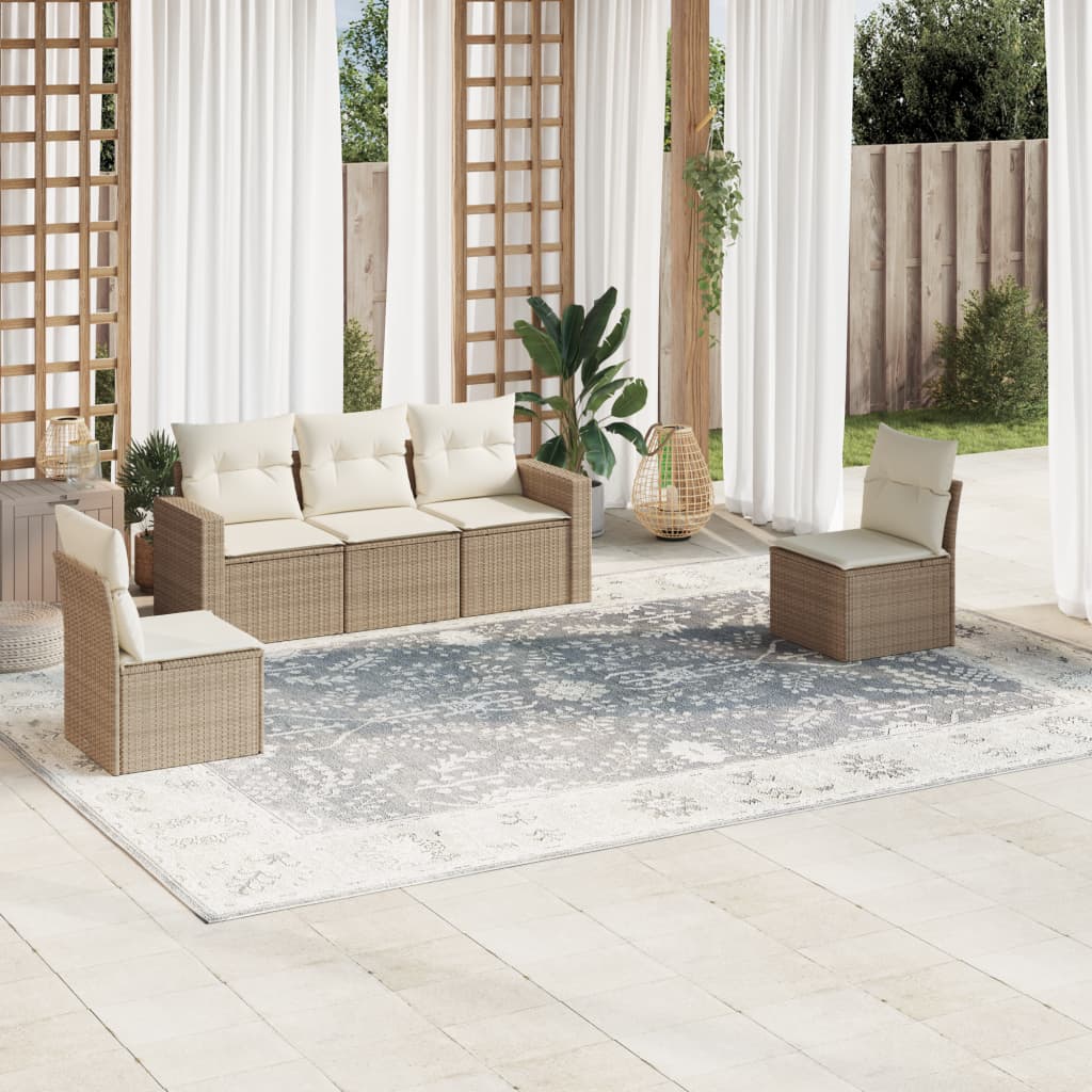 Set Divano da Giardino 5 pz con Cuscini Beige in Polyrattan - homemem39