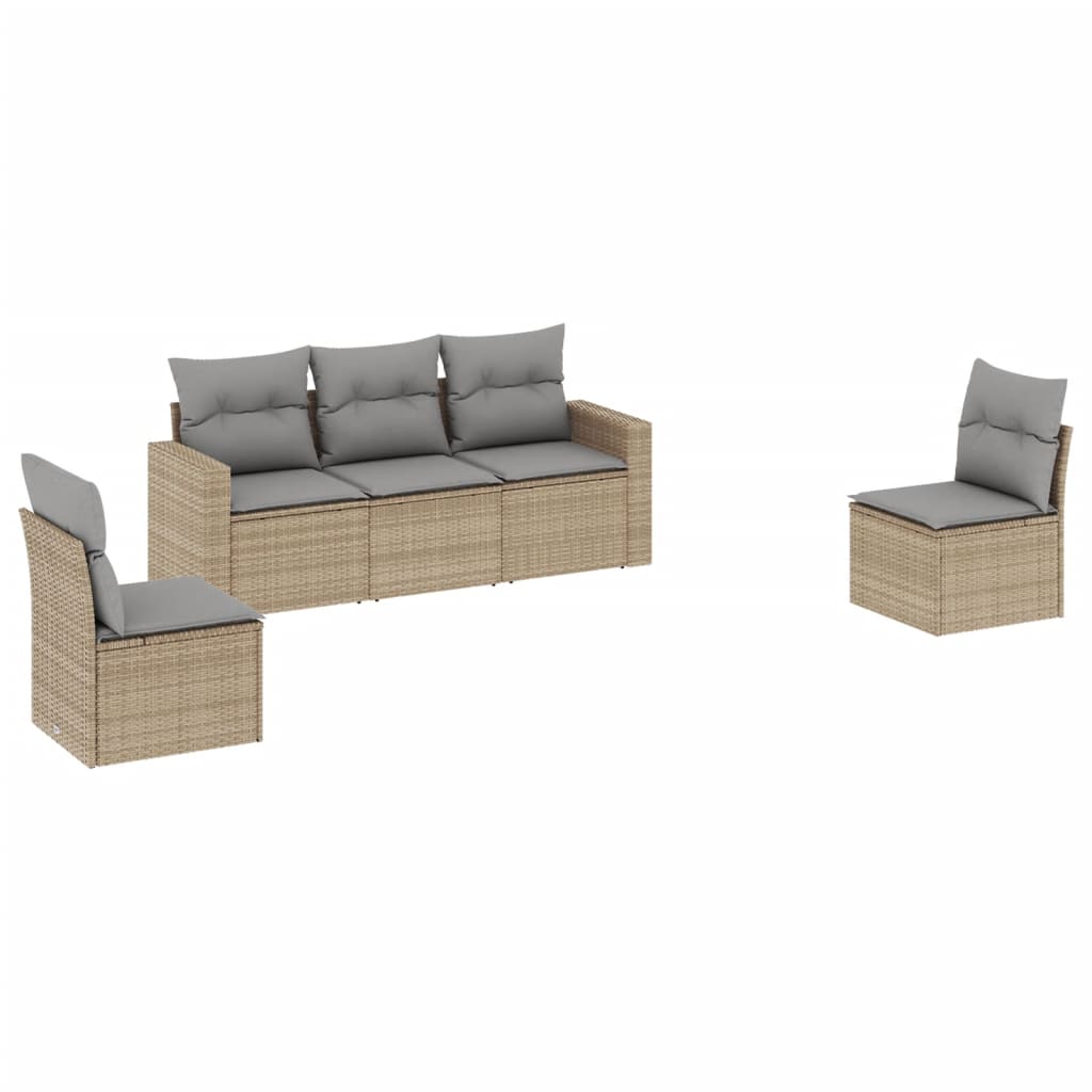 Set Divano da Giardino 5 pz con Cuscini Beige in Polyrattan - homemem39