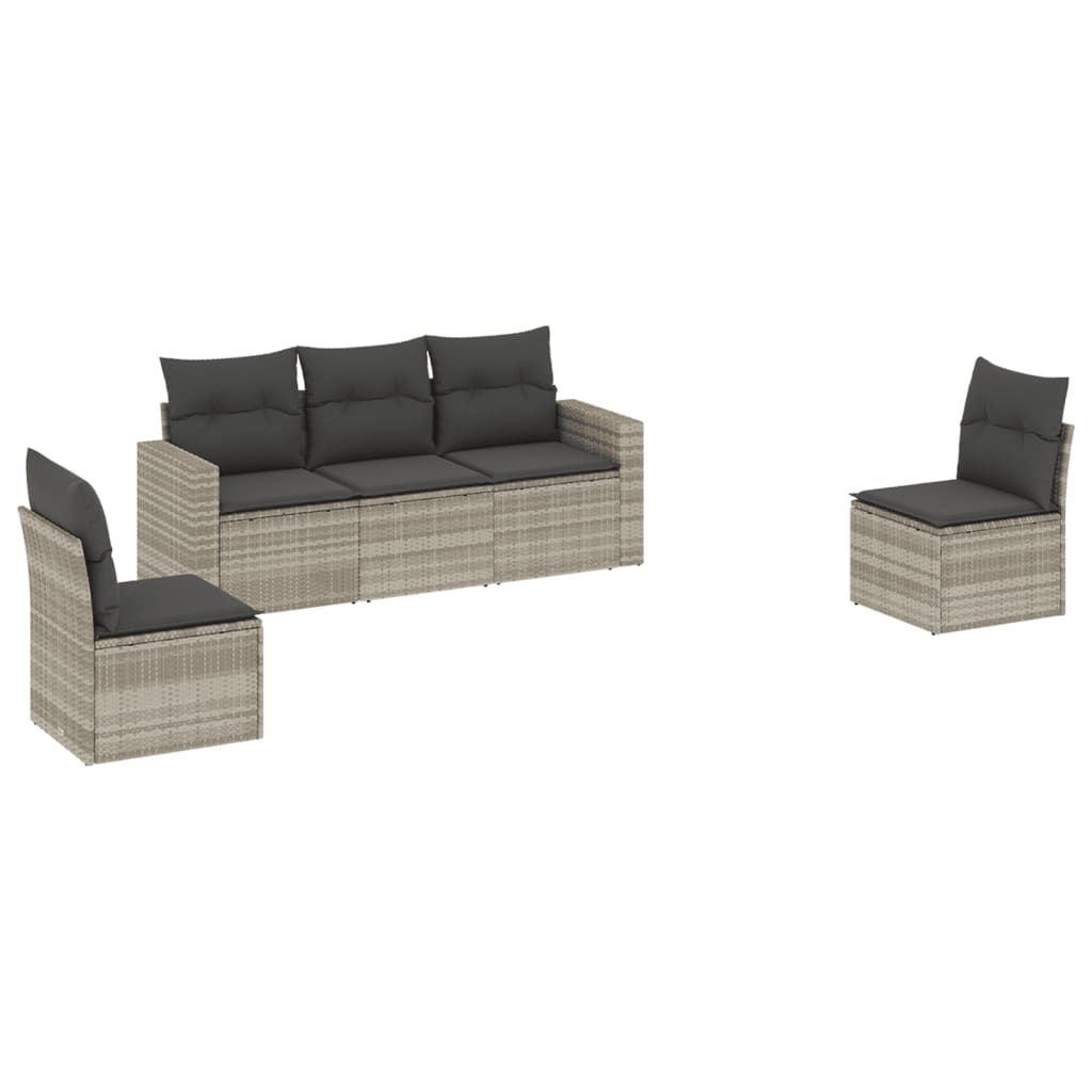 Set Divano da Giardino 5pz con Cuscini Grigio Chiaro Polyrattan - homemem39