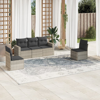 Set Divano da Giardino 5pz con Cuscini Grigio Chiaro Polyrattan - homemem39