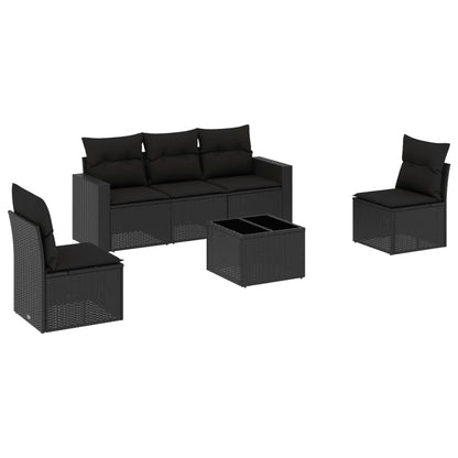 Set Divano da Giardino 6 pz con Cuscini Nero in Polyrattan - homemem39