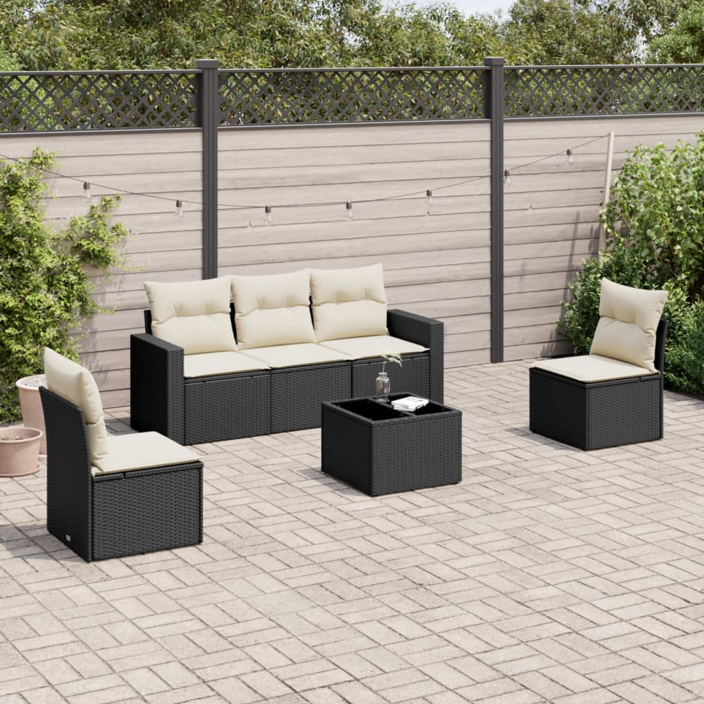 Set Divano da Giardino 6 pz con Cuscini Nero in Polyrattan - homemem39