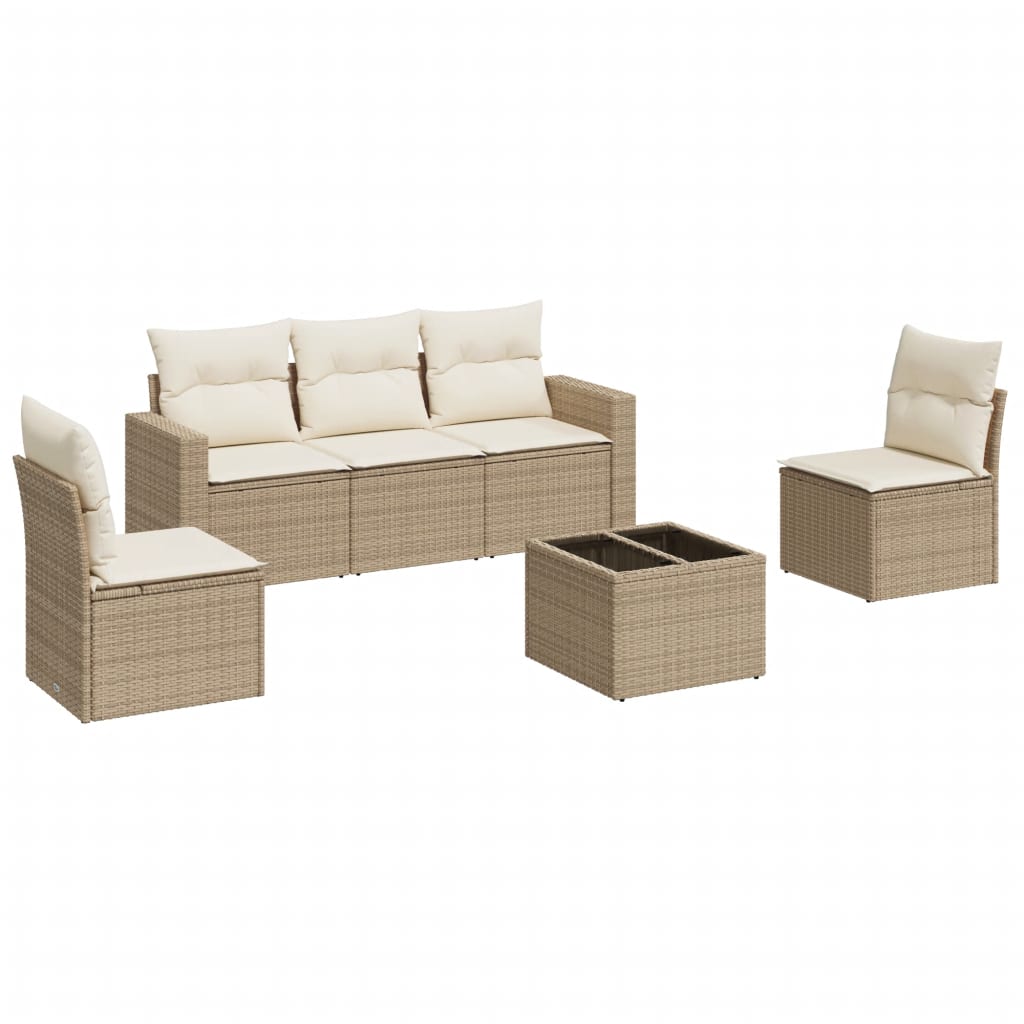 Set Divano da Giardino 6 pz con Cuscini Beige in Polyrattan - homemem39