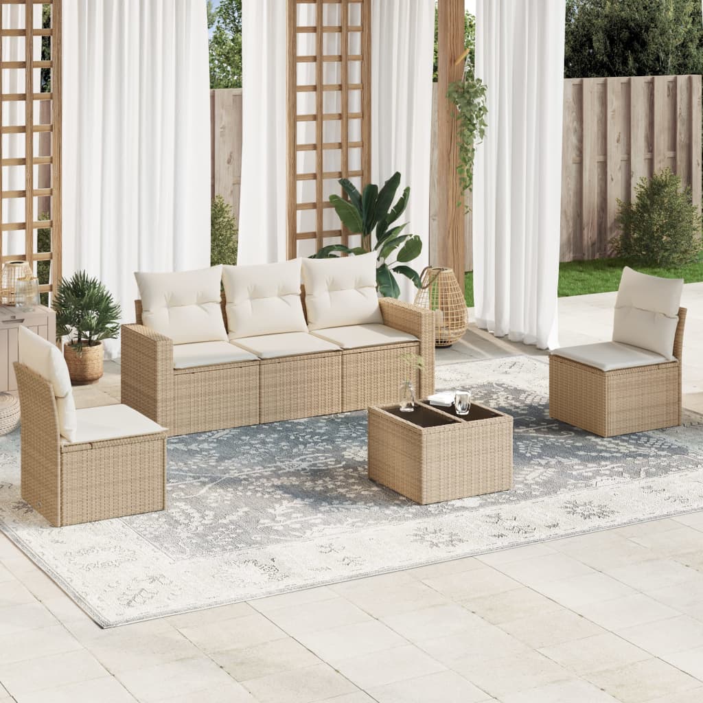 Set Divano da Giardino 6 pz con Cuscini Beige in Polyrattan - homemem39