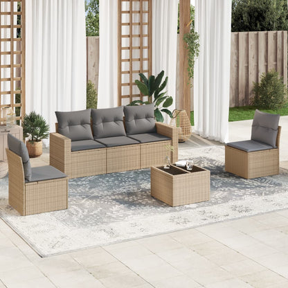 Set Divano da Giardino 6 pz con Cuscini Beige in Polyrattan - homemem39