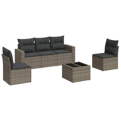 Set Divano da Giardino 6 pz con Cuscini Grigio in Polyrattan - homemem39